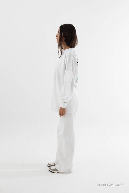 WHITE "OVERSEAS" LONG SLEEVE - YUXUS